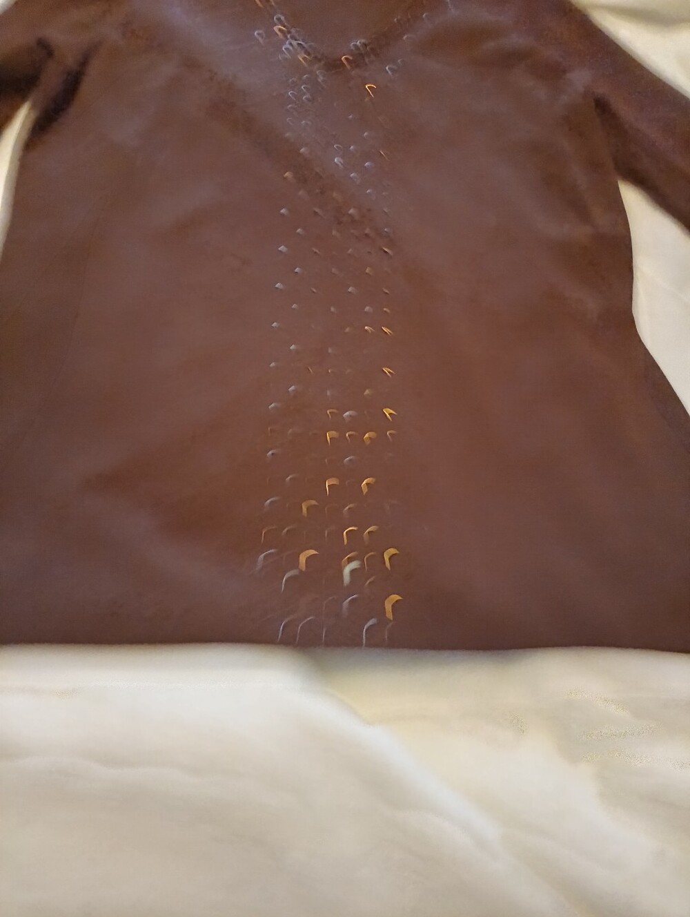 Michel Antoni Brown Long Sleeve Top with Beads  Detail,  Shoulders 19 Inches